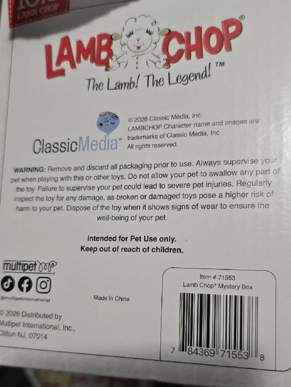 Lamb Chop Mystery Box Dog Toy